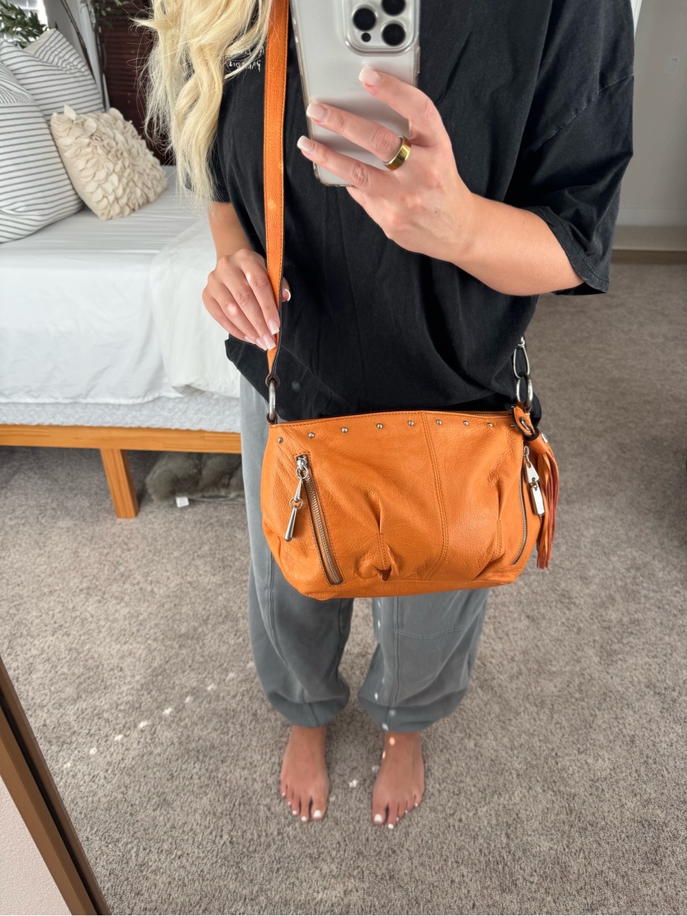 B. Makowsky Orange Leather Crossbody